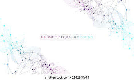 Geometric abstract background with connected lines and dots. Connectivity flow point. Molecule and communication background. Graphic connection background for your design. Vector illustration