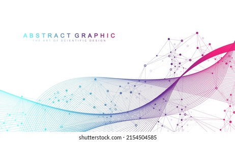 Geometric abstract background with connected lines and dots. Connectivity flow point. Molecule and communication background. Graphic connection background for your design. Vector illustration