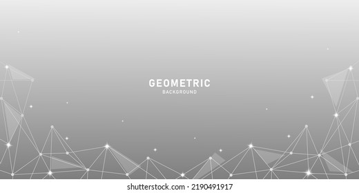 Geometric abstract background. Connected lines and dots, triangles on a gray background. Molecular structure and connection. Science, medicine, technology concept. Vector illustration.