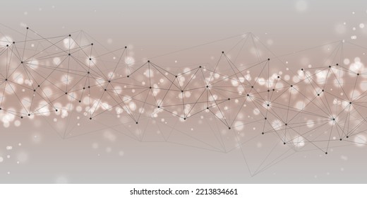Geometric abstract background. Connected lines and dots, triangles on a gray-pink background. Molecular structure and connection. Science, medicine, technology concept. Vector illustration.