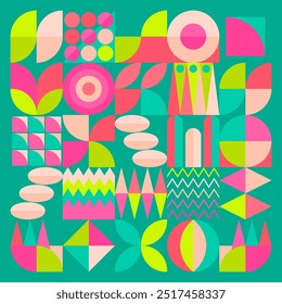 Geometric Abstract Background with Cool and Fun Color Palette. Suitable for cover, poster, banner, template, flyer, brochure, wallpaper, web design, etc.
