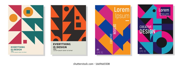 geometric abstract background covers set. colorful ethnic patterns shapes composition, vector covers design. eps 10