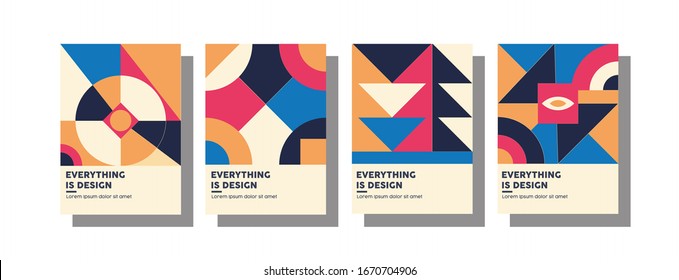 geometric abstract background covers set. colorful ethnic patterns shapes composition, vector covers design. eps 10