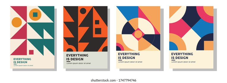 conjunto de cubiertas de fondo abstracto geométrico. los patrones étnicos coloridos forman la composición, el diseño de las cubiertas vectoriales. Pasos 10