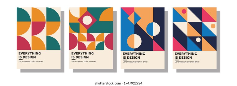 conjunto de cubiertas de fondo abstracto geométrico. los patrones étnicos coloridos forman la composición, el diseño de las cubiertas vectoriales. Pasos 10