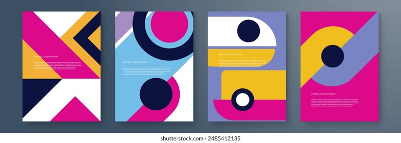 geometric abstract background covers set. colorful ethnic patterns shapes composition, vector covers design