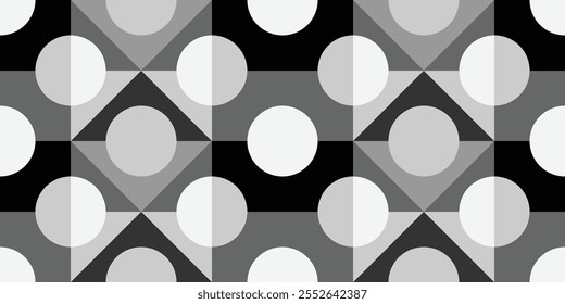 Geometric abstract background cover.Triangles and circles pattern in black and gray colors