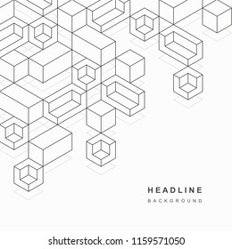 Geometric abstract background of cubes in style line art.