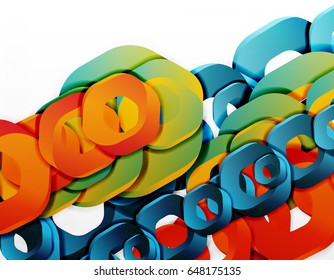 Geometric abstract background, cut chain shapes or hexagons on white. Vector illustration