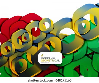 Geometric abstract background, cut chain shapes or hexagons on white. Vector illustration