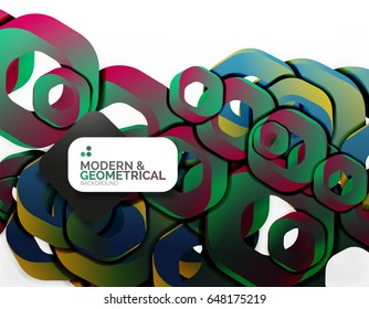 Geometric abstract background, cut chain shapes or hexagons on white. Vector illustration