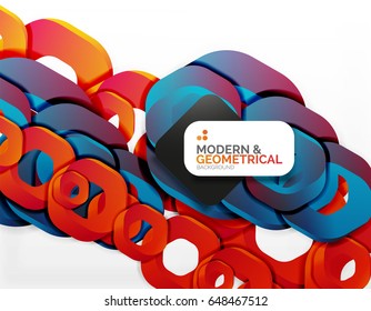Geometric abstract background, cut chain shapes or hexagons on white. Vector illustration