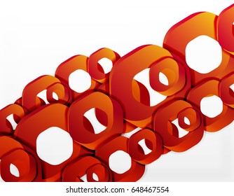 Geometric abstract background, cut chain shapes or hexagons on white. Vector illustration