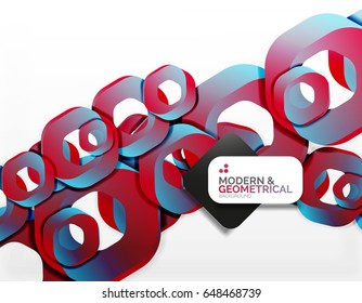 Geometric abstract background, cut chain shapes or hexagons on white. Vector illustration