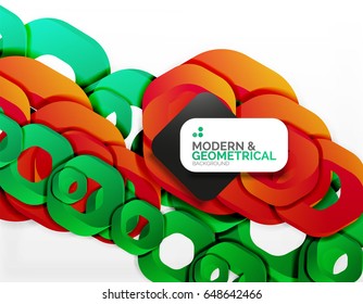 Geometric abstract background, cut chain shapes or hexagons on white. Vector illustration
