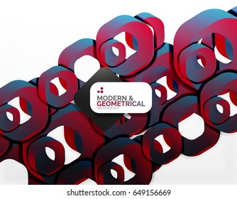 Geometric abstract background, cut chain shapes or hexagons on white. Vector illustration