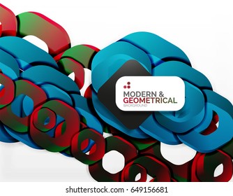 Geometric abstract background, cut chain shapes or hexagons on white. Vector illustration