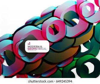 Geometric abstract background, cut chain shapes or hexagons on white. Vector illustration