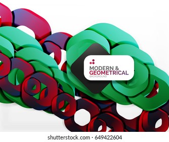 Geometric abstract background, cut chain shapes or hexagons on white. Vector illustration