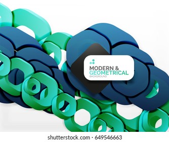 Geometric abstract background, cut chain shapes or hexagons on white. Vector illustration