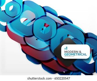 Geometric abstract background, cut chain shapes or hexagons on white. Vector illustration