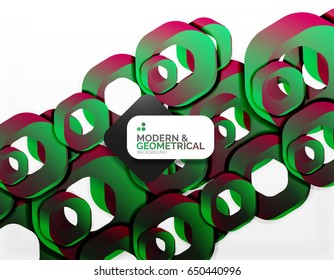 Geometric abstract background, cut chain shapes or hexagons on white. Vector illustration