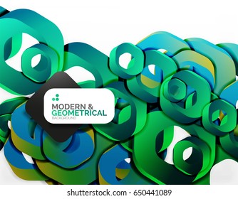 Geometric abstract background, cut chain shapes or hexagons on white. Vector illustration