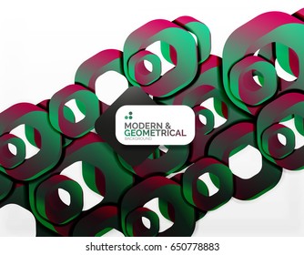Geometric abstract background, cut chain shapes or hexagons on white. Vector illustration