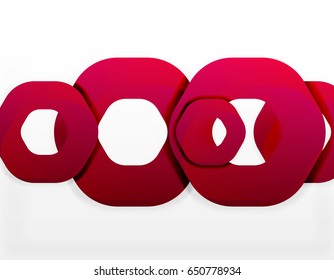 Geometric abstract background, cut chain shapes or hexagons on white. Vector illustration