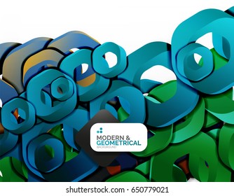 Geometric abstract background, cut chain shapes or hexagons on white. Vector illustration