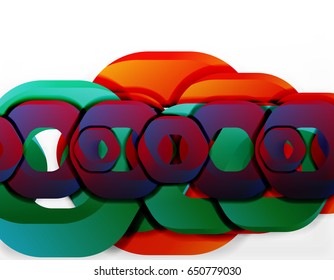 Geometric abstract background, cut chain shapes or hexagons on white. Vector illustration