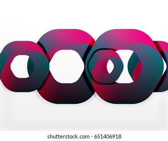 Geometric abstract background, cut chain shapes or hexagons on white. Vector illustration