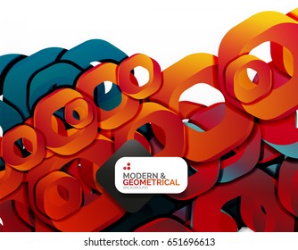Geometric abstract background, cut chain shapes or hexagons on white. Vector illustration