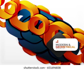 Geometric abstract background, cut chain shapes or hexagons on white. Vector illustration