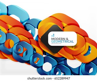 Geometric abstract background, cut chain shapes or hexagons on white. Vector illustration