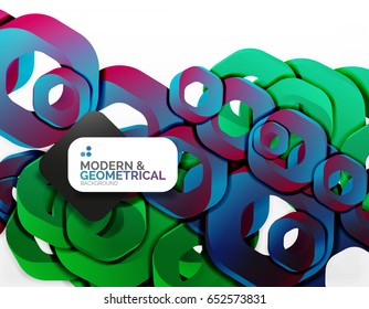 Geometric abstract background, cut chain shapes or hexagons on white. Vector illustration