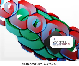 Geometric abstract background, cut chain shapes or hexagons on white. Vector illustration