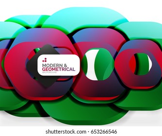 Geometric abstract background, cut chain shapes or hexagons on white. Vector illustration