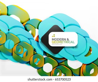 Geometric abstract background, cut chain shapes or hexagons on white. Vector illustration