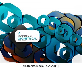 Geometric abstract background, cut chain shapes or hexagons on white. Vector illustration
