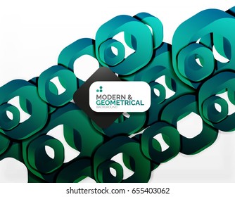 Geometric abstract background, cut chain shapes or hexagons on white. Vector illustration