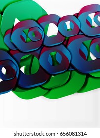 Geometric abstract background, cut chain shapes or hexagons on white. Vector illustration