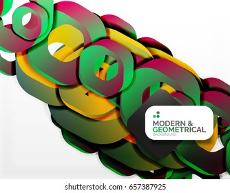 Geometric abstract background, cut chain shapes or hexagons on white. Vector illustration