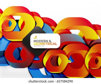 Geometric abstract background, cut chain shapes or hexagons on white. Vector illustration