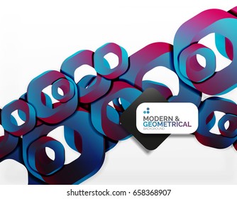 Geometric abstract background, cut chain shapes or hexagons on white. Vector illustration