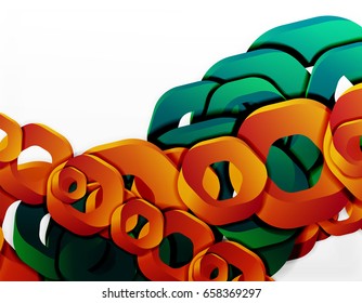 Geometric abstract background, cut chain shapes or hexagons on white. Vector illustration