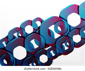 Geometric abstract background, cut chain shapes or hexagons on white. Vector illustration