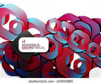 Geometric abstract background, cut chain shapes or hexagons on white. Vector illustration