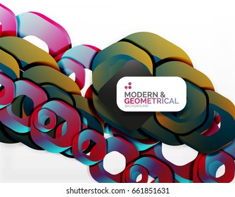 Geometric abstract background, cut chain shapes or hexagons on white. Vector illustration