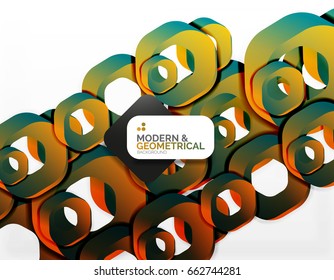 Geometric abstract background, cut chain shapes or hexagons on white. Vector illustration